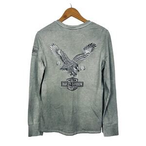 Harley Davidson Long Sleeve T Shirt Back Graphic Size Medium Women's Grey Black
